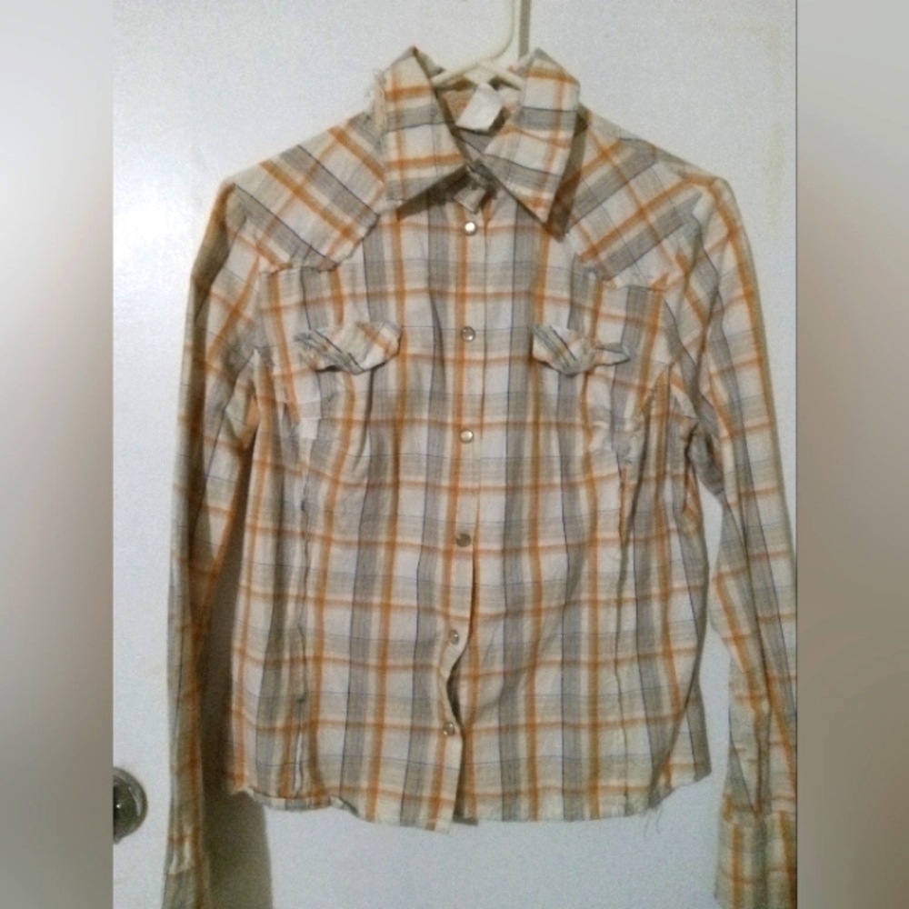 Vintage Y2K "MOON" 100% Cotton Long sleeve button down plaid flannel shirt MED - Picture 2 of 6